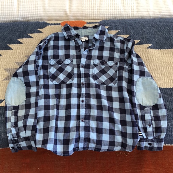 SPLENDID kids blue check shirt size 10 with pockets button down elbow patches - Picture 3 of 16